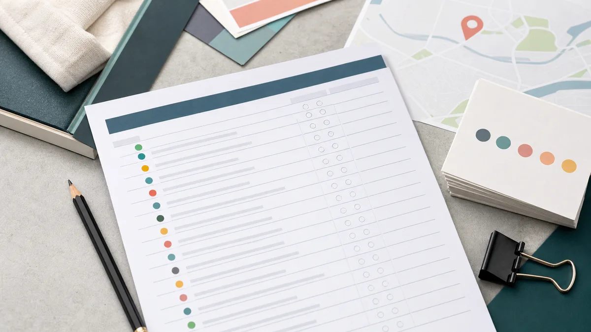 Med spa SEO checklist worksheet on an editorial desk